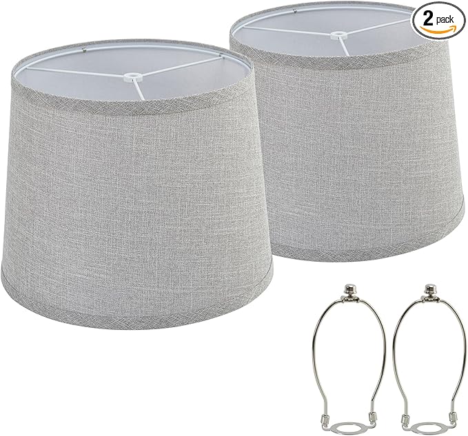 Grey Lamp Shades Set of 2, Drum Lampshades, Lampshade 10 Inches Height, Lampshades for Table Lamp, Floor Lamp, Pendant Light, Lamp Shade Harp Holder Included