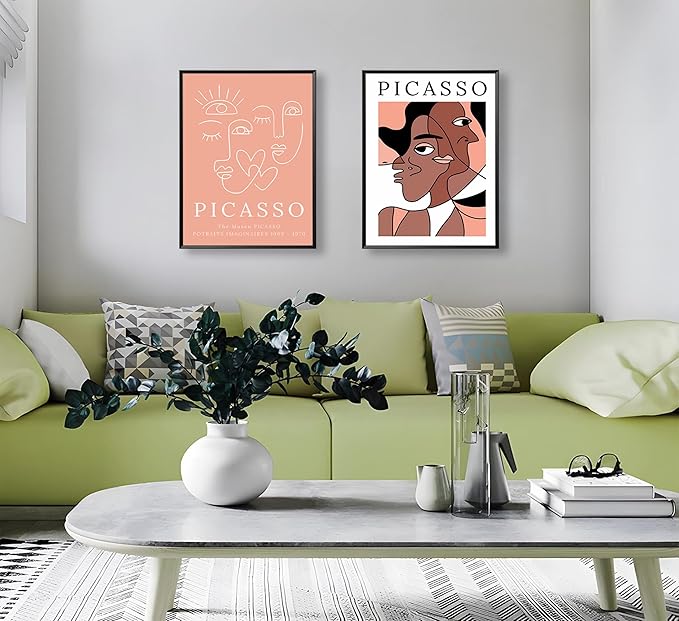 2pcs Picasso style abstract wall art abstract lines woman face painting canvas art print poster modern minimalist wall decor suitable for, office living room, bedroom and bathroom decoration Unframed