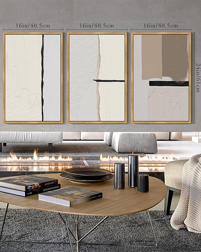 KUVIOKE Neutral Abstract Framed Wall Art Beige Mid Century Textured Wall Decor Minimalist Modern Illustrations Art Print Home Decor 16x24in (Natural Framed)