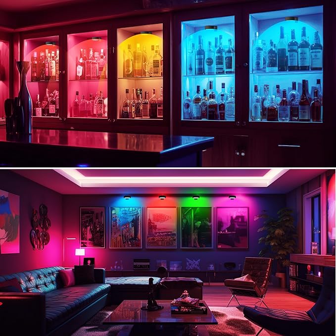 3Pcs Picture Lights for Wall, 13 RGB Color Magnetic Led Art Display Light for Picture Frame, Wireless Battery Operated Painting Light with Remote Control, Party Home Wall Decor Puck Lights, Black-RGB