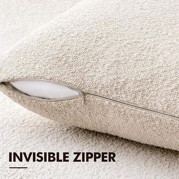 ANRODUO Pack of 2 Textured Boucle Throw Pillow Covers Soft Beige Decorative Accent Solid Pillow Cases Cozy Modern Couch Cushion Case for Chair Sofa Bedroom Living Room Home Decor, 20 x 20 Inch