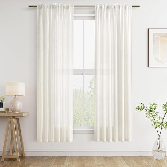 Guken Semi Sheer Linen Curtains 72 Inch Length for Living Room Rod Pocket Light Filtering Drapes Boho Farmhouse Rustic Style for Doorway Dining Room Office, 38" Wx72 L Natural 2 Panels