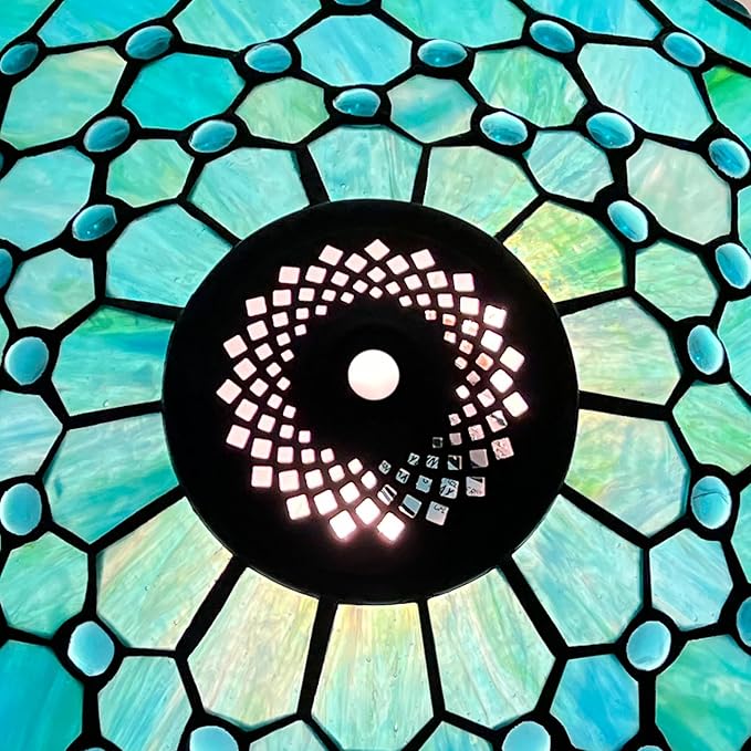 Capulina Tiffany Lamp Shade 16 Inches Wide Accessories Replacement Seagrass Blue Beads Style Stained Glass Lampshade for Table Lamp Floor Lamp