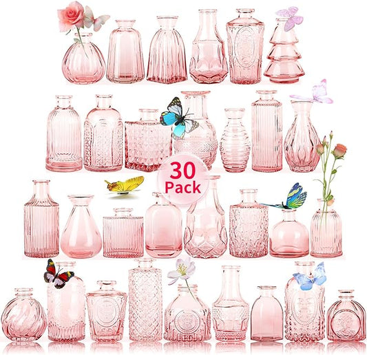 Glass Bud Vases in Bulk Set of 30 Pcs,Small Glass Vases for Flowers as Wedding Centerpieces for Tables,Clear Flower Vases Suitble for Wedding Decorations,Home Decor (Light Pink, 30 pcs)