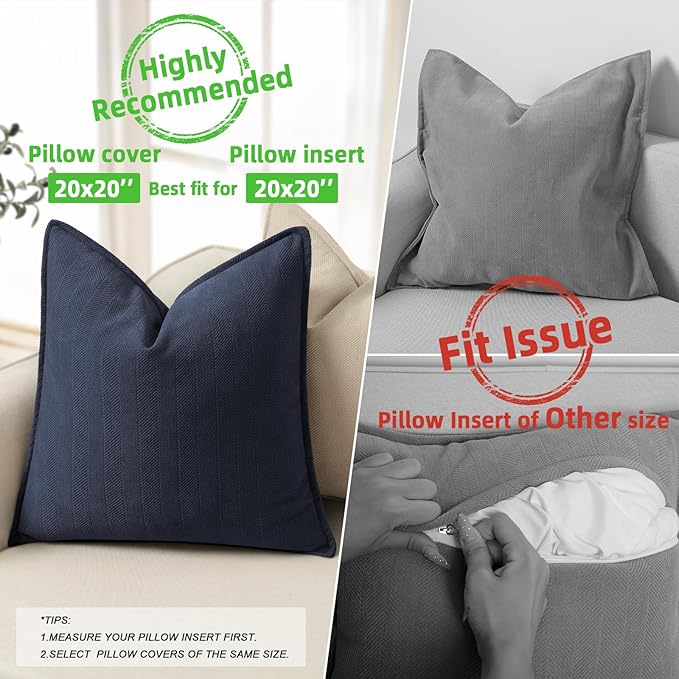 ZWJD Navy Pillow Covers 20x20 Set of 2 Chenille Throw Pillow Covers with Elegant Design Soft and Luxurious Decorative Throw Pillows for Couch, Bed, and Home Decor