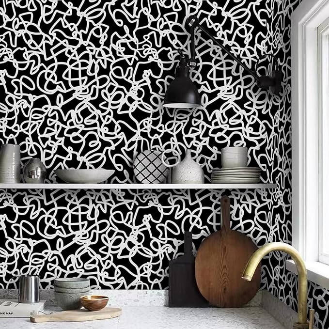 Ismoon 17.3"x590" Peel and Stick Wallpaper Black and White Contact Paper Black Modern Striped Removable Self-Adhesive Wall Paper Renter Friendly Wallpaper for Bathroom Bedroom Cabinets Decor Vinyl