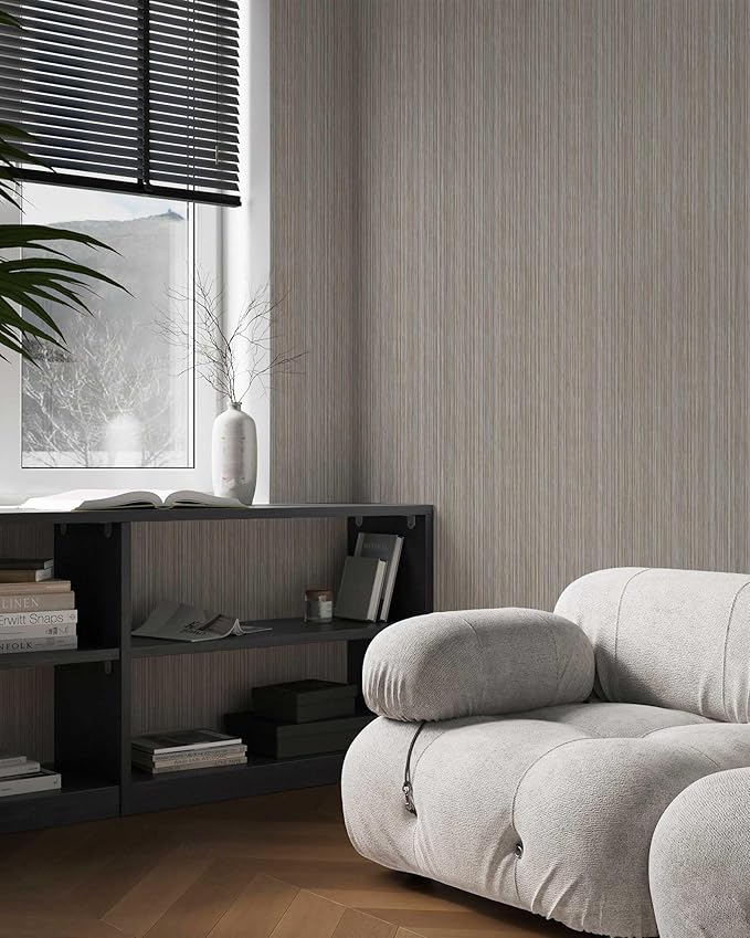 20.8" x 196.8" Thick Peel and Stick Grasscloth Wallpaper, Grey Linen Wallpaper Self-Adhesive Fabric Wall Paper