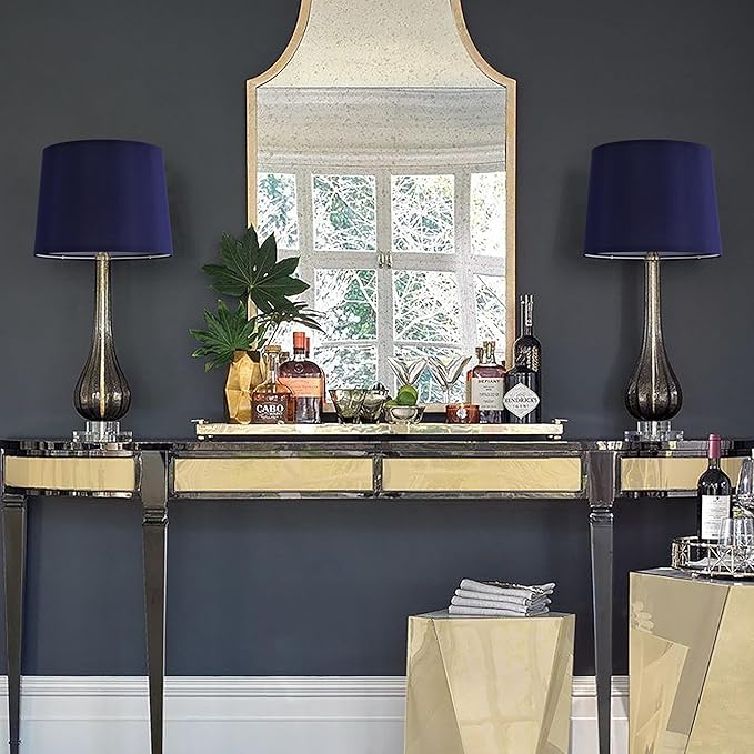 GOSO Blue Lamp Shades Set of 2,Faux Silk Lamp Shade Medium,11×13×10 Inches Spider Drum Lampshades for Table Lamps and Floor Lamp Replace the Decorated Bedroom,Modern Living Room,Simple Assembly