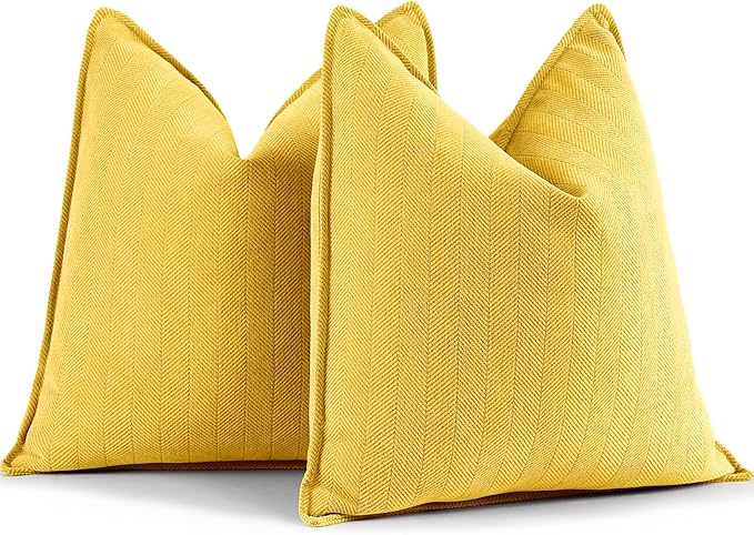 ZWJD Yellow Pillow Covers 22x22 Set of 2 Chenille Throw Pillow Covers with Elegant Design Soft and Luxurious Decorative Throw Pillows for Couch, Bed, and Home Decor