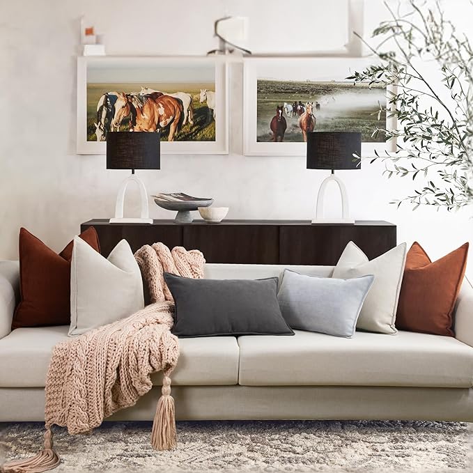 ZWJD Beige Pillow Covers 20x20 Set of 2 Chenille Throw Pillow Covers with Elegant Design Soft and Luxurious Decorative Throw Pillows for Couch, Bed, and Home Decor