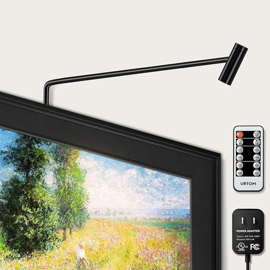 LED Picture Light Plug in 120V Art Light with Remote & Timer, Dimmable Picture Frame Light for Paintings, 3000K CRI 90 Picture Lights for Wall Display Portrait Gallery, Brass Body Painted Black