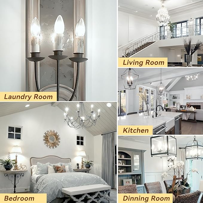 TJOY LED Candelabra Bulbs Dimmable, 60W Equivalent Chandelier Light Bulbs, E12 Small Base, 4.5W 5000K Daylight, B11 Vintage LED Filament Clear Glass Candle Light for Ceiling Fan, Chandeliers, 6 Pack