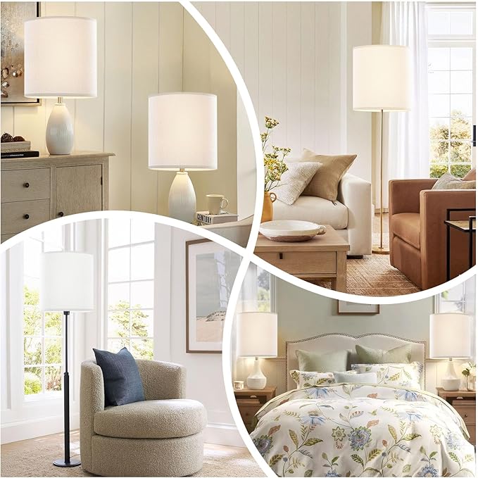 White Linen Tall Drum Lampshade, 11" Top x 11" Bottom x 12" High Lamp Shade, Lamp Shade Replacement for Table and Floor Lamps, Pendant Light，Handcrafted Lampshade，Easy Assembly