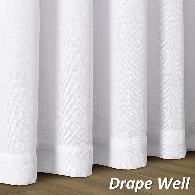 Guken White Linen Curtains 45 Inch Length for Living Room Bedroom 2 Panels Set Rod Pocket Light Filtering Semi Sheer Window Curtains 52 Inch Width Boho Farmhouse Linen Drapes, W52xL45
