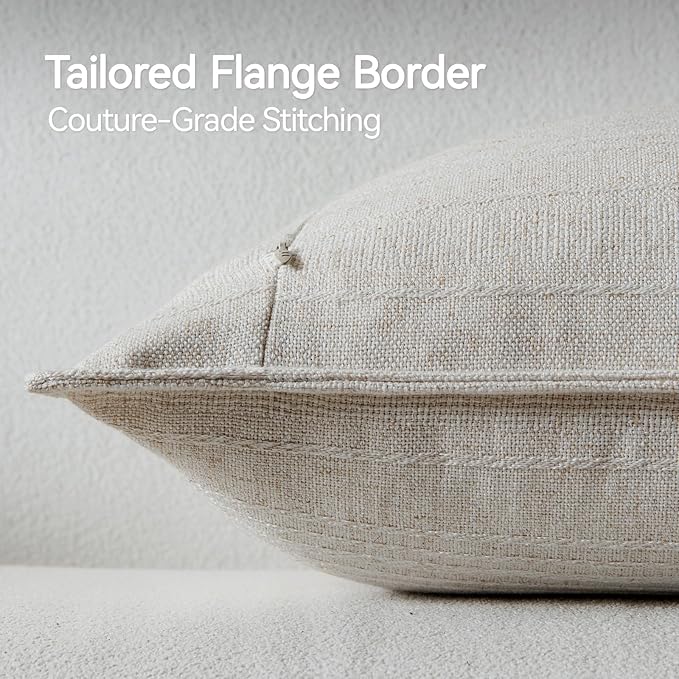 a moment Linen Pillow Covers Set of 2,Boho Farmhouse Throw Pillowcases Neutral Textured Decorative Covers for Couch Sofa Bed, Soft Linen Blend Accent Case Cushion Living Room Home Decor 20"x12"Ivory