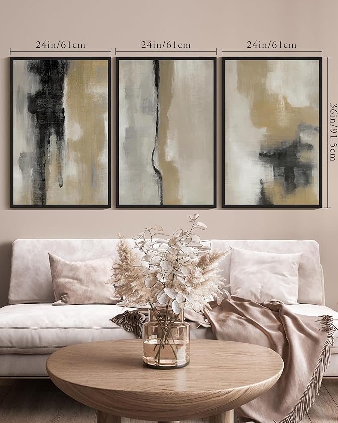 KUVIOKE Black Abstract Framed Wall Art Neutral Graffiti Pastel Minimalist Wall Decor Modern Art Painting for Bedroom Living Room 24x36in (Black Framed)