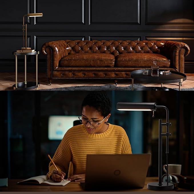 O'Bright Aurora LED Pharmacy Desk Lamp - Swing Arm, Industrial Design for Reading, Crafting, Work,10W LED, Adjustable Height 18.5-24.5 inches - Ideal for Living Room, Bedside, Office - Black