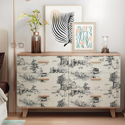 QUCHENG Toile de Jouy Wallpaper Chinoiserie Style Wall Decor Monochrome Landscape Cabinets Decal Removabal Self Adhesive Sticker Peel and Stick Furniture Stickers Vintage Table Decoration