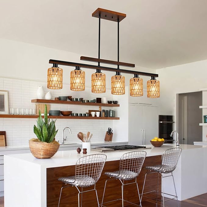 MELUCEE 3 Pack Rattan Lamp Shade Small Boho Shades Replacement 6.0" Height Light Covers, Cylinder Woven Lampshade for Pendant Light Floor Lamps Chandelier Wall Sconces Light Fixture