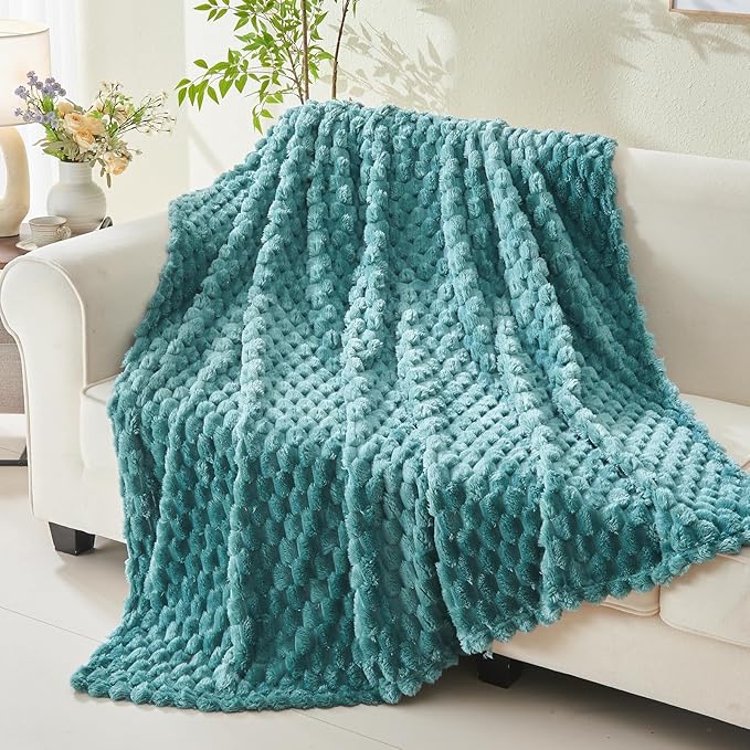 NEWCOSPLAY Super Soft Throw Blanket Light Teal Premium Silky Flannel Fleece 3D Clouds Stylish Jacquard Lightweight Bed Blanket All Season Use 350GSM (Light Teal, Throw(50"x60"))