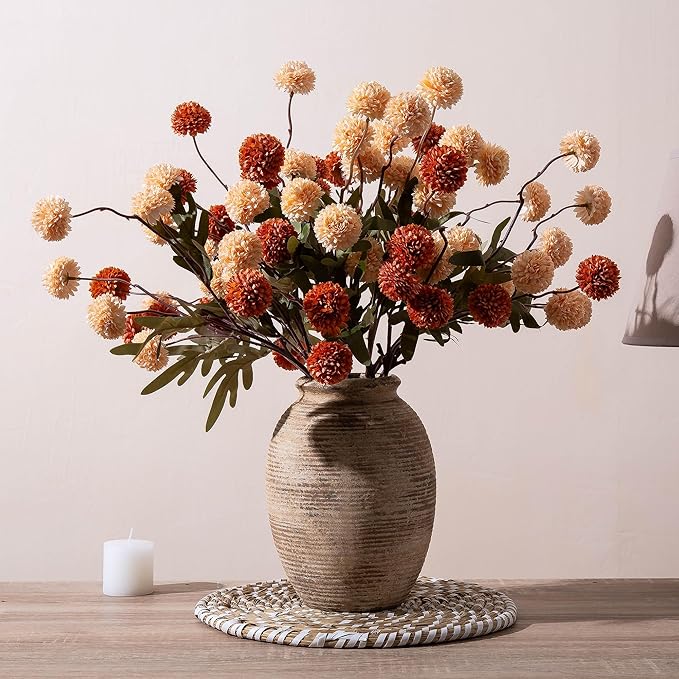 Rustic Ceramic Flower Vase - 8in Vintage erracotta Vase for Home Decor - Christmas Decorative TFlower Bud Vases, Mondern Farmhouse Vase - Living Room Shelf Decor Table, Lyeec