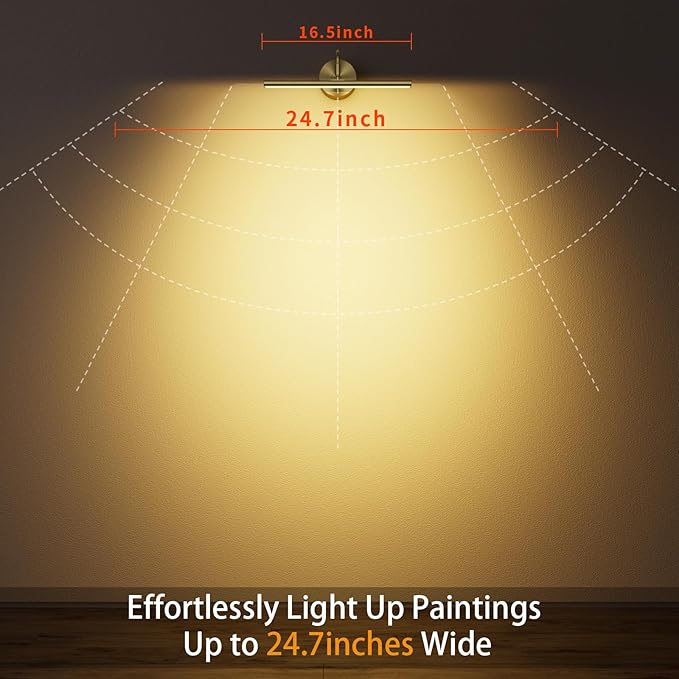 Picture Lights for Wall 16.5" 2PCS Hardwired LED Wall Lights with Remote, CCT Dimmable Art Poster Photo Light for Portrait Painting Artwork, Room Decor, 15W, 2700K-6500K, 1200LM, Brass