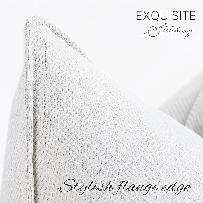 ZWJD Cream Pillow Covers 18x18 Set of 2 Chenille Throw Pillow Covers with Elegant Design Soft and Luxurious Decorative Throw Pillows for Couch, Bed, and Home Decor