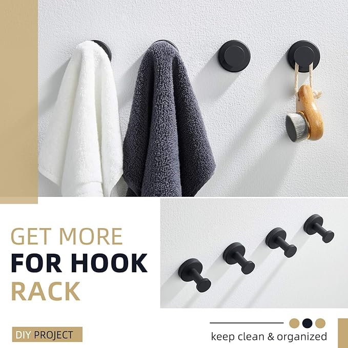 Angle Simple Towel Hook Matte Black, Stainless Steel Bathroom Hand Towel Holder, Compact Round Robe Hook Wall Mount