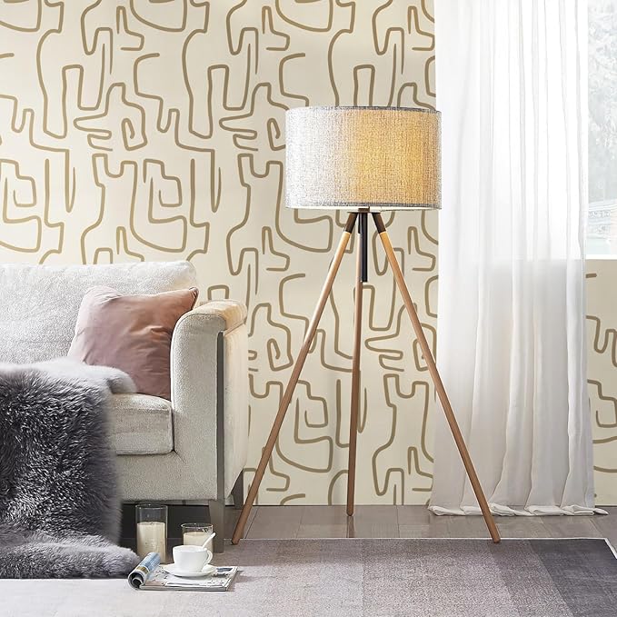 Ismoon Peel and Stick Wallpaper Modern Geometric Wallpaper 17.3inx197in Gold and Beige Contact Paper Self-Adhesive Removable Wallpaper for Bathroom Cabinets Walls Countertop Waterproof Thicken Vinyl