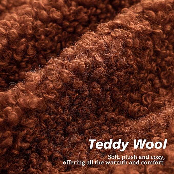 Foindtower Set of 2 Curly Teddy Wool Pillow Covers Decorative Boucle Textured Lumbar Throw Pillow Faux Fur Sherpa Pillowcases Sheepskin Fuzzy Cushion Case for Sofa Bedroom Car 12"x20" Hazel Brown