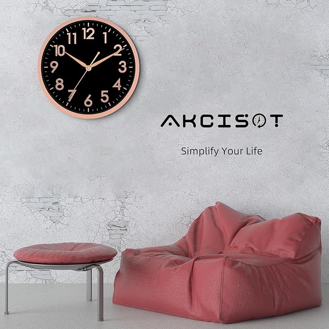 AKCISOT Wall Clock 10 Inch Rose Gold Modern Wall Clocks Battery Operated - Analog Small Silent Non Ticking Clock Decorative for Living Room, Office, Bedroom, Bathroom, Kitchen