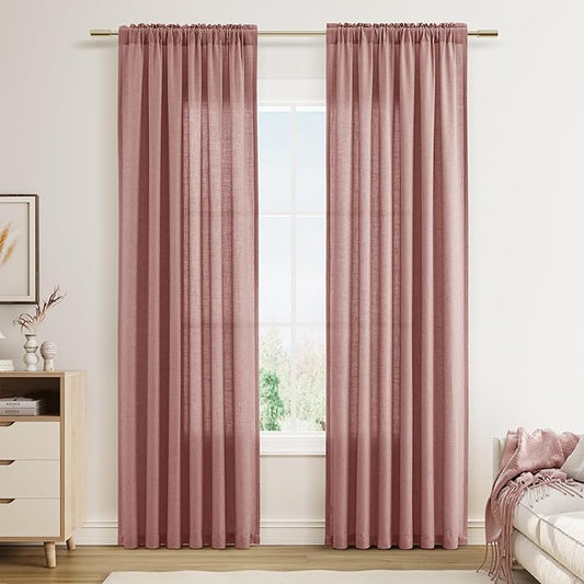 Guken Canyon Rose Linen Curtains 84 Inches Long 2 Panel Set Rod Pocket Semi Sheer Dining Room Cozy Bedroom Decor Cotton Look Country Rustic Farmhouse Boho Curtains 52x84
