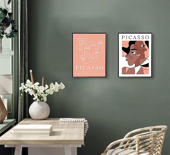 2pcs Picasso style abstract wall art abstract lines woman face painting canvas art print poster modern minimalist wall decor suitable for, office living room, bedroom and bathroom decoration Unframed