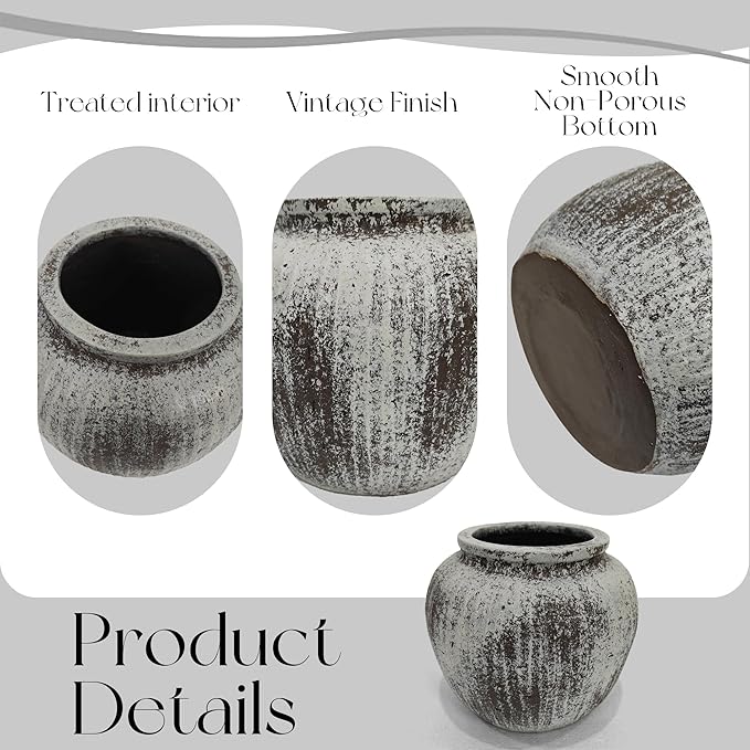 Oakrain Large Rustic Minimalist Vase, 11" Distressed Round Floor Vase for Home Decor, Farmhouse Centerpieces Planters for Living Room Indoor Outdoor Use, Gray