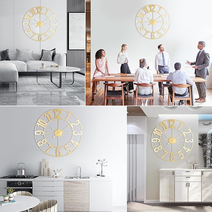 Large Wall Clock for Living Room Decor - 24 inch Big Decorative - Metal Wall Art - Analog Large Clock for Bedroom, Home, Kitchen, Office, Wall Decor