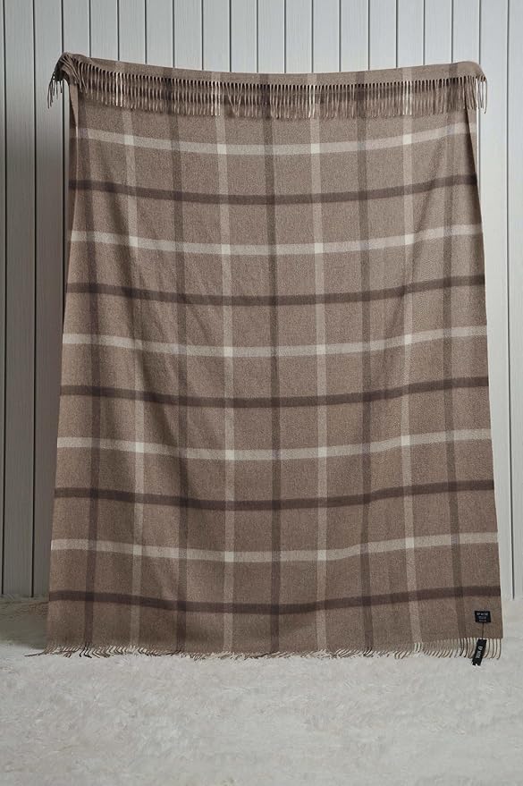 EP Mode 100% Pure Cashmere Throw Blanket for Sofa, Classic Design with Gift Box (Neutral Windowpane)