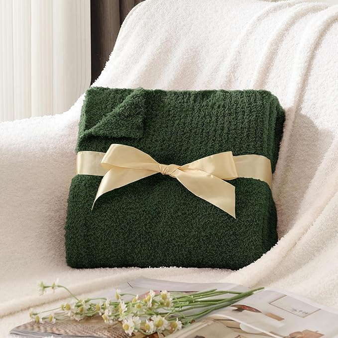 JOOJA Knit Throw Blanket Super Soft Warm Blanket for Couch Lightweight Fluffy Blanket for Bed Sofa 60x80 Inches Dark Green