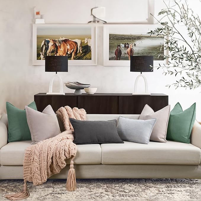 ZWJD Dusty Green Pillow Covers 26x26 Set of 2 Chenille Throw Pillow Covers with Elegant Design Soft and Luxurious Decorative Throw Pillows for Couch, Bed, and Home Decor