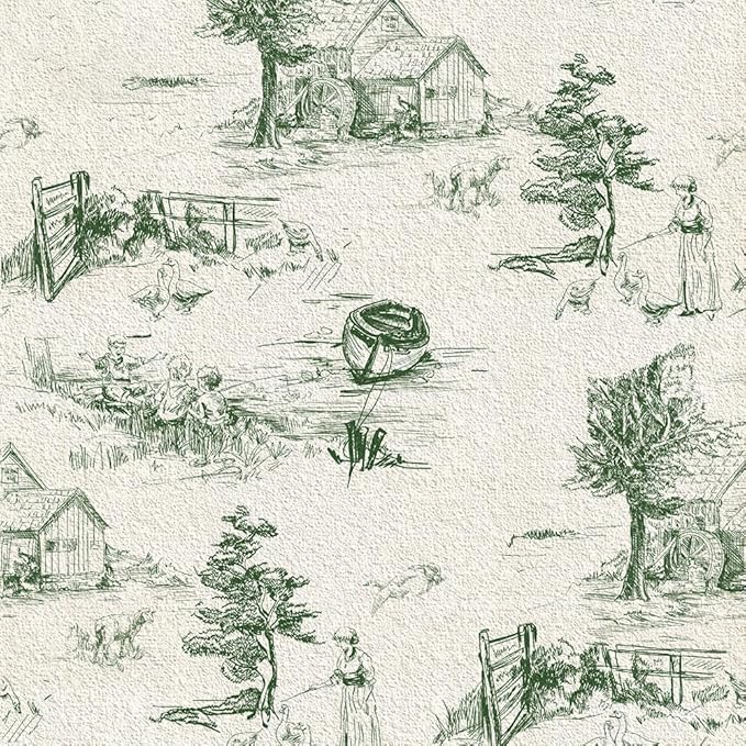 QUCHENG Toile de Jouy Wallpaper Chinoiserie Style Wall Sticker Monochrome Landscape Dresser Decal Removabal Self Adhesive Decor Peel and Stick Furniture Stickers Vintage Bedroom Livingroom Decoration