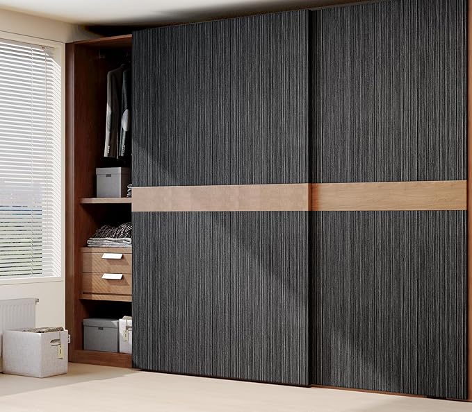 Black Grasscloth Wallpaper Peel and Stick Fabric Linen Textured 24"x394" Classic Faux Grassweave Upgraded Thick Self-Adhesive Neutral Contact Paper Vinyl Film Liner Roll for Home Use