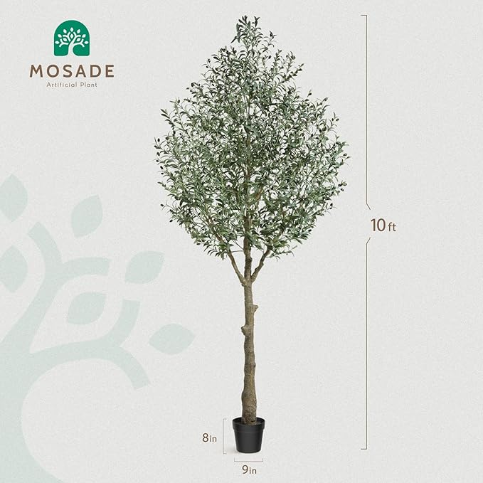 MOSADE Artificial Olive Tree 10 Feet Fake Olive Plant and Handmade Seagrass Basket, Perfect Tall Faux Topiary Silk Tree for Indoor Entryway Decor Home Office Gift