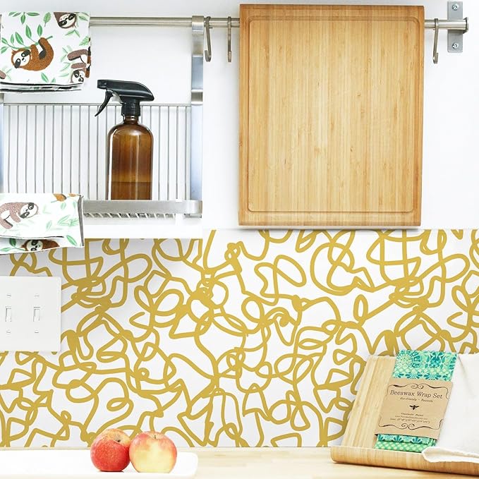 Ismoon 16.1inx197in Peel and Stick Wallpaper Modern Striped Removable Wallpaper Self-Adhesive Wall Paper for Bathroom White and Yellow Contact Paper for Home Decoration Vinyl Film Roll