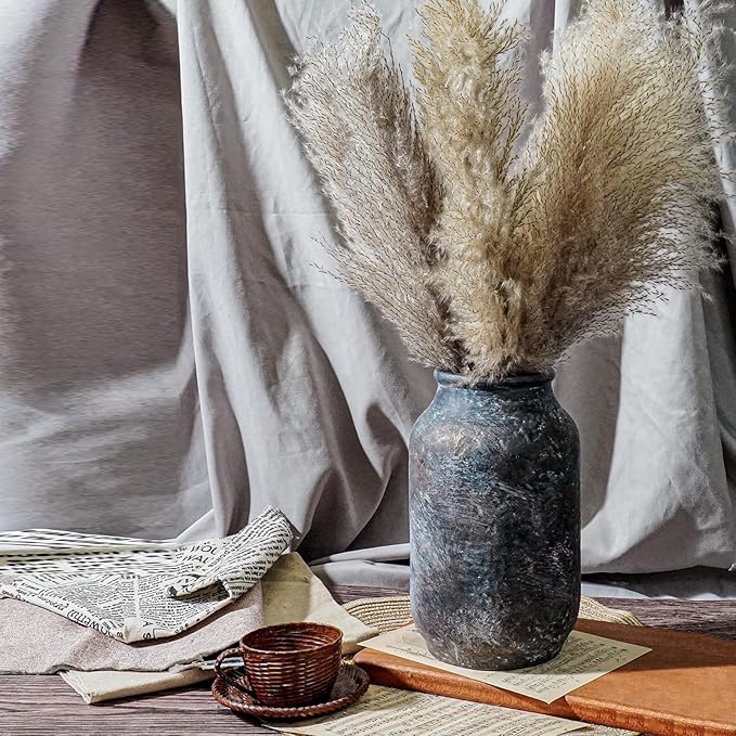 Rustic Ceramic Vase, Terracotta Pottery Decorative Vase, Farmhouse Decor for Living Room, Home, Fireplace, Shelf Decor, 9 Inch, Bronze