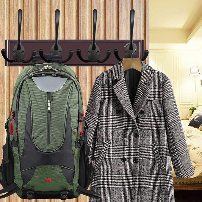IBosins 6 Pack Big Heavy Duty Three Prongs Coat Hooks Wall Mounted with 24 Screws (Two Types of Screws Included) Retro Double Utility Rustic Hooks for Thick Coat, Big Heavy Bags (6 Pack)