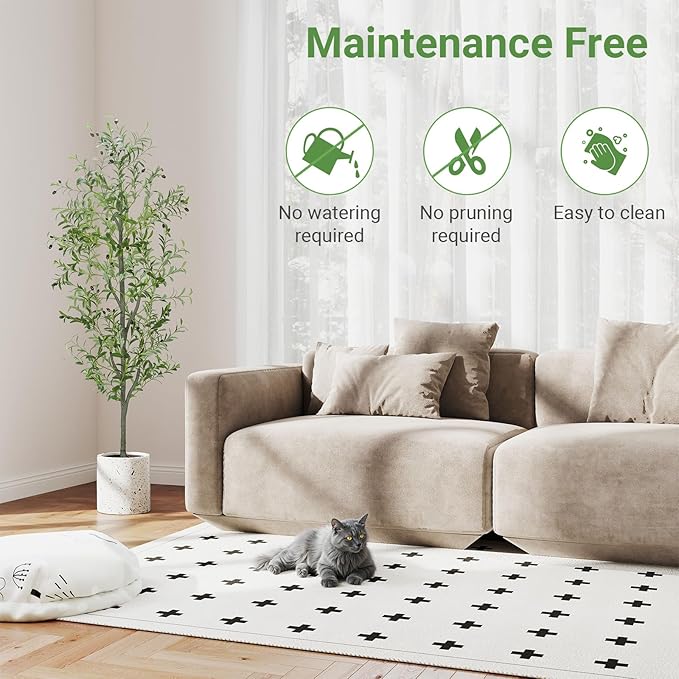 Faux Olive Tree 6FT Silk Plant Artificial Indoor, 6 FT Fake Potted Olive with Wicker Basket Planter, Tall Artificial Olive Trees with Natural Wood Trunk & Fruits for Home Office, 6 Feet (72")