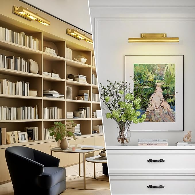 Picture Light 24" Brass Picture Lights for Wall 4-Light Gold Picture Frame Light Dimmable Art Gallery Light Accent Lighting Bathroom Wall Sconce for Artwork Poster Portrait Library Display