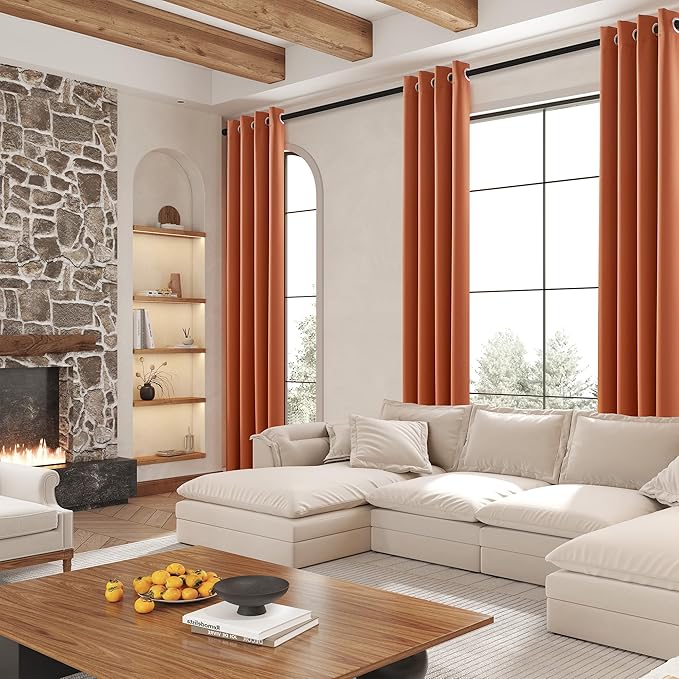 DUALIFE Blackout Curtains 84 Inch Length Thermal Insulated Dark Orange Room Darkening Bedroom Curtains -Burnt Orange Ochre, Set of 2 Curtain Panels, 42 by 84, Grommet