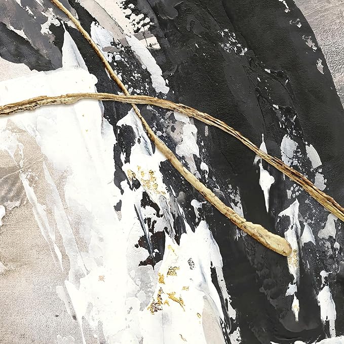 Framed Black and White Abstract Wall Art for Living Room, 3 Piece Modern Canvas Prints Artwork for Walls, Minimalist Gold Lines Painting Wall Decor, Bedroom, Kitchen, Hallway, Office, 16" x 24"