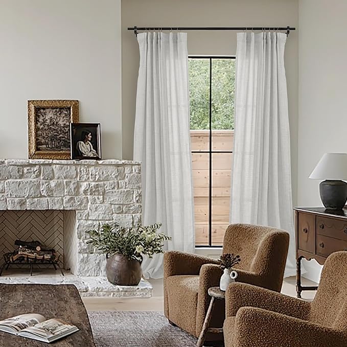 YoungsTex Linen Semi Sheer Curtains 90 Inch Length 2 Panels, Light Grey Light Filtering Window Drapes Privacy with Back Tab for Living Room Bedroom, 40 X 90 Inch