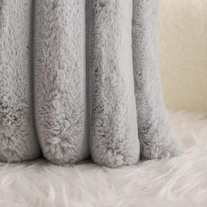 Neelvin Grey Faux Fur Cozy Soft Striped Decorative Throw Pillow Covers 18x18 inch Set of 2,Velvet Pillowcase Cushion Case for Sofa Couch